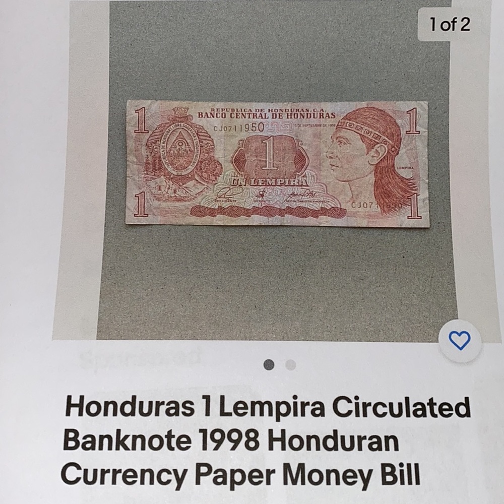 Iraq Circulated 250 Dinar Bank Note and a Circulated Honduran Paper Money Bill - Picture 13 of 13
